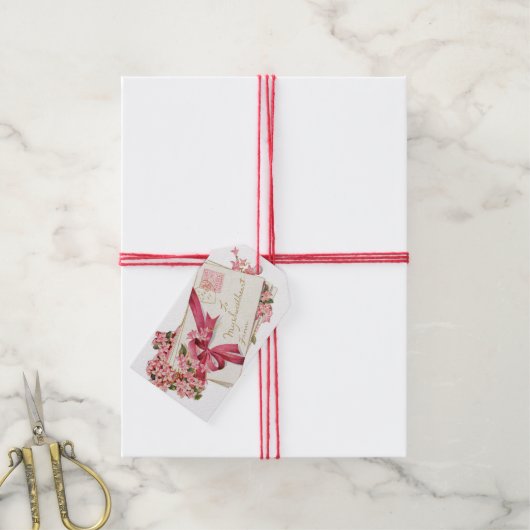 Antiek Valentijn boeket Cadeaulabel (Met Touw)