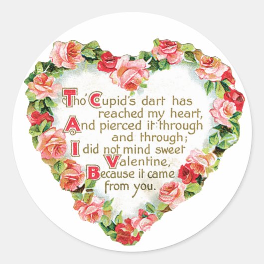 Antiek Valentijn Bouquet Heart Ronde Sticker (Voorkant)
