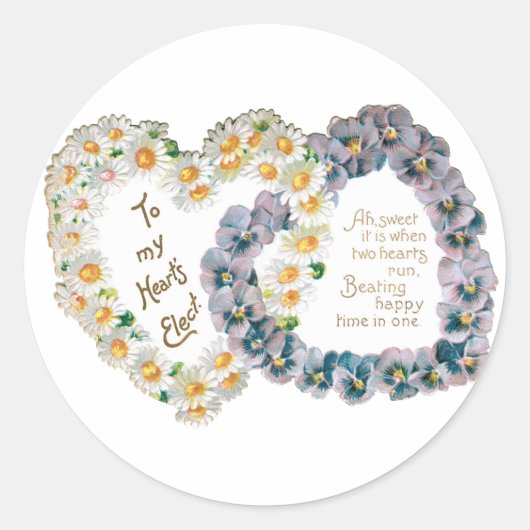 Antiek Valentijn Bouquet Heart Ronde Sticker (Voorkant)