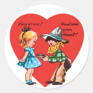 Antiek Valentijn Boy & Girl Heart Ronde Sticker