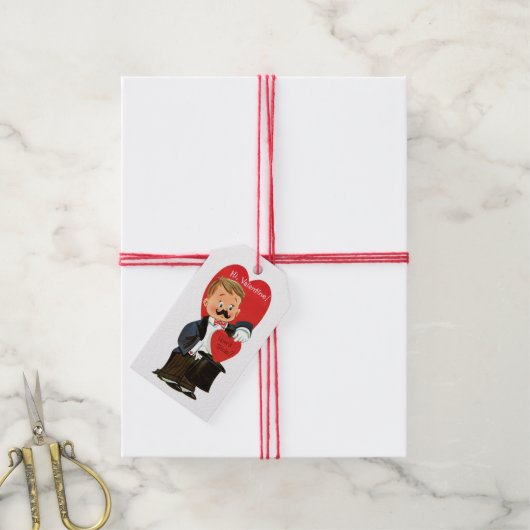 Antiek Valentijn Boy Heart Cadeaulabel (Met Touw)