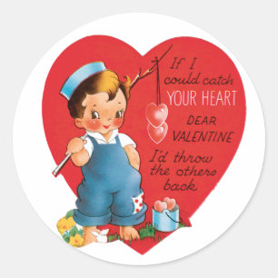 Antiek Valentijn Boy Heart Ronde Sticker