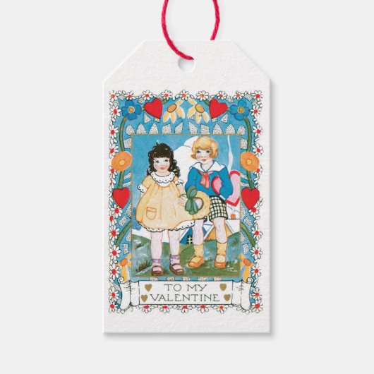 Antiek Valentijn Couple Heart Cadeaulabel (Voorkant)