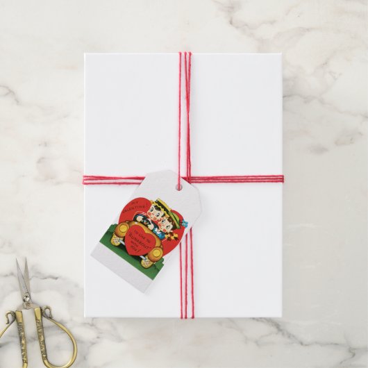 Antiek Valentijn Couple Heart Cadeaulabel (Met Touw)