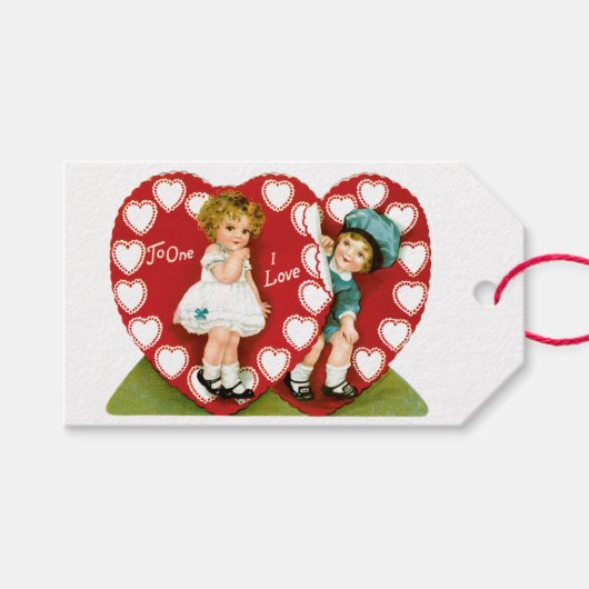Antiek Valentijn Couple Heart Cadeaulabel (Voorkant (Horizontaal))