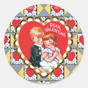 Antiek Valentijn Couple Heart Ronde Sticker