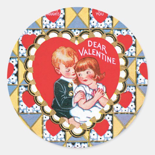 Antiek Valentijn Couple Heart Ronde Sticker (Voorkant)