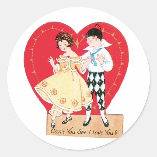Antiek Valentijn Couple Heart Ronde Sticker (Voorkant)