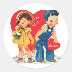 Antiek Valentijn Couple Heart Ronde Sticker