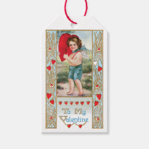 Antiek Valentijn Cupid Heart Cadeaulabel