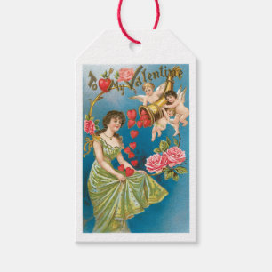 Antiek Valentijn Cupid Heart Lady Cadeaulabel