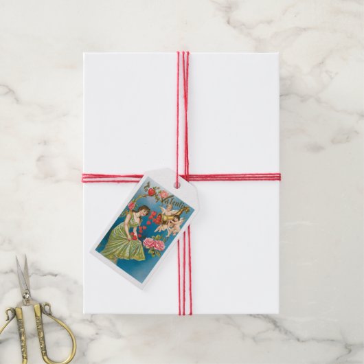 Antiek Valentijn Cupid Heart Lady Cadeaulabel (Met Touw)