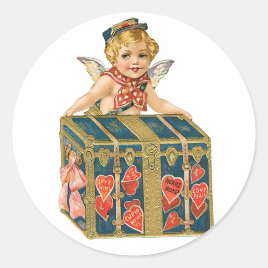 Antiek Valentijn Cupid Heart Ronde Sticker (Voorkant)
