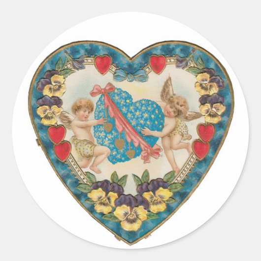 Antiek Valentijn Cupid Heart Ronde Sticker (Voorkant)