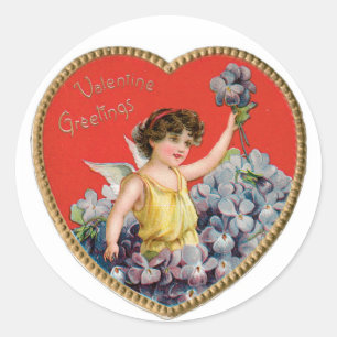 Antiek Valentijn Cupid Heart Ronde Sticker