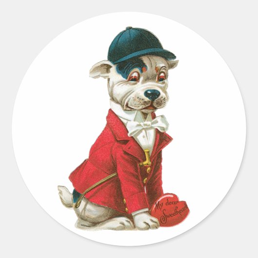 Antiek Valentijn Dog Heart Ronde Sticker (Voorkant)
