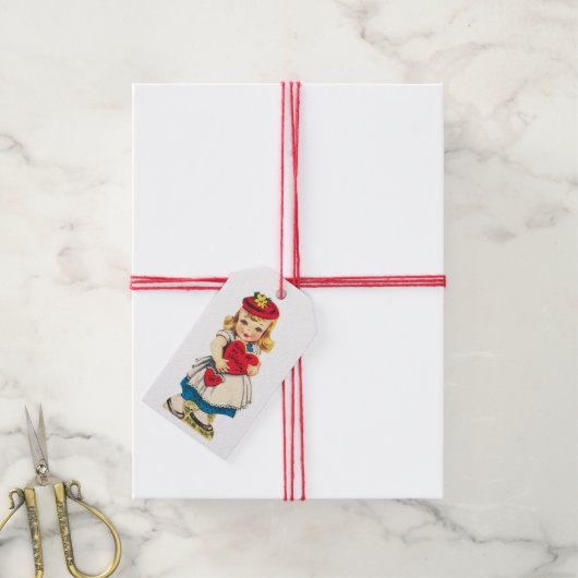 Antiek Valentijn Girl Heart Cadeaulabel (Met Touw)
