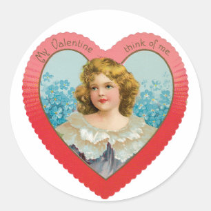 Antiek Valentijn Girl Heart Ronde Sticker