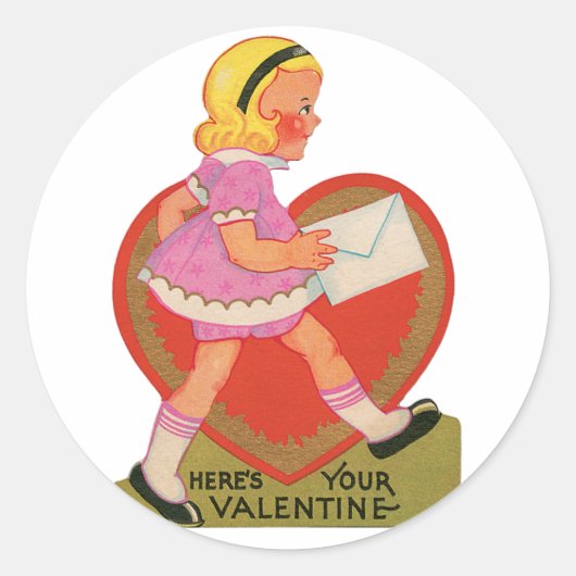 Antiek Valentijn Girl Heart Ronde Sticker (Voorkant)