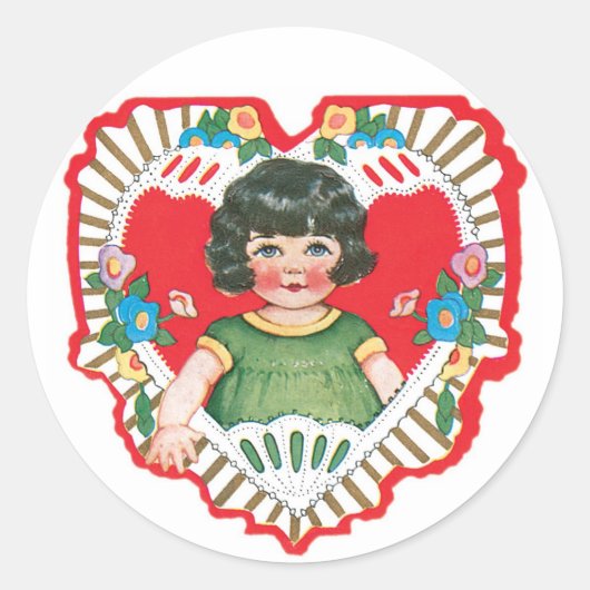 Antiek Valentijn Girl Heart Ronde Sticker (Voorkant)