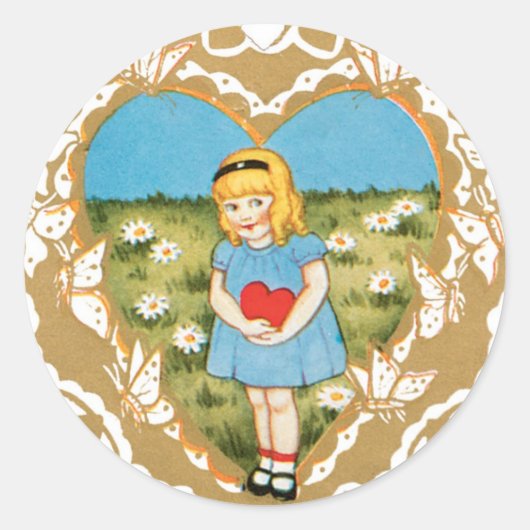Antiek Valentijn Girl Heart Ronde Sticker (Voorkant)