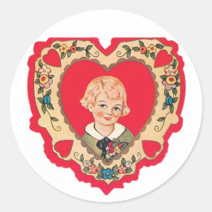Antiek Valentijn Girl Heart Ronde Sticker