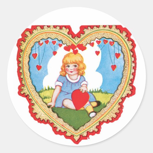 Antiek Valentijn Girl Heart Ronde Sticker (Voorkant)