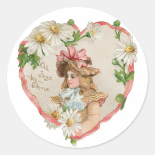Antiek Valentijn Girl Heart Ronde Sticker