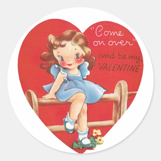 Antiek Valentijn Girl Heart Ronde Sticker (Voorkant)
