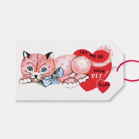 Antiek Valentijn Kat Hart Cadeaulabel (Voorkant (Horizontaal))
