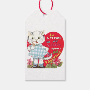 Antiek Valentijn Kitten Heart Cadeaulabel