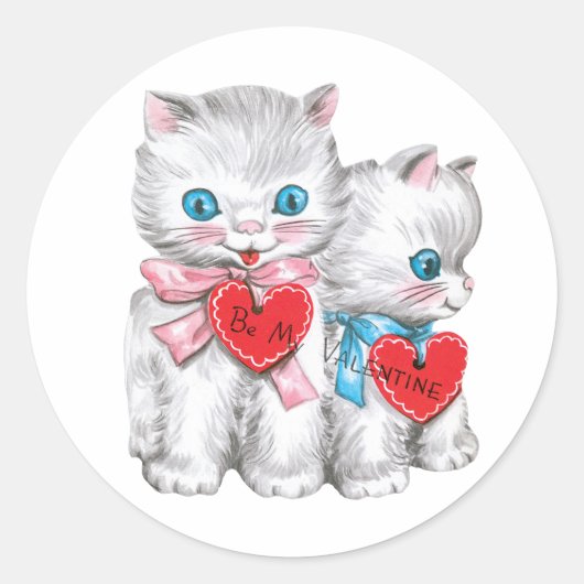 Antiek Valentijn Kittens Heart Ronde Sticker (Voorkant)