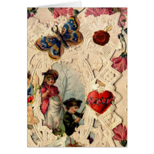 ANTIEK VALENTIJN LACE, CUPID, LOVERS EN BUTTERFLES