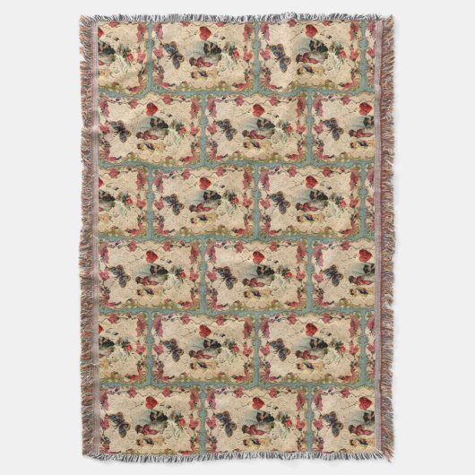 ANTIEK VALENTIJN LACE, CUPID, LOVERS EN BUTTERFLES DEKEN (Voorkant Verticaal)