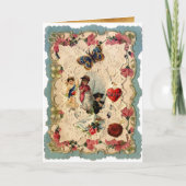 ANTIEK VALENTIJN LACE, CUPID, LOVERS EN BUTTERFLES FEESTDAGEN KAART (Voorkant)