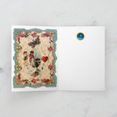 ANTIEK VALENTIJN LACE, CUPID, LOVERS EN BUTTERFLES FEESTDAGEN KAART (Binnen)
