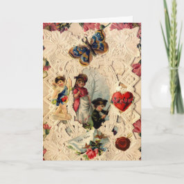 ANTIEK VALENTIJN LACE, CUPID, LOVERS EN BUTTERFLES FEESTDAGEN KAART