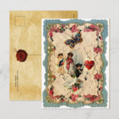 ANTIEK VALENTIJN LACE, CUPID, LOVERS EN BUTTERFLES FEESTDAGENKAART (Voorkant / Achterkant)