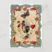 ANTIEK VALENTIJN LACE, CUPID, LOVERS EN BUTTERFLES FEESTDAGENKAART (Voorkant)