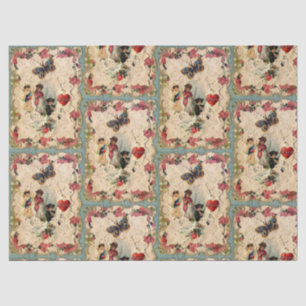 ANTIEK VALENTIJN LACE, CUPID, LOVERS EN BUTTERFLES TISSUEPAPIER