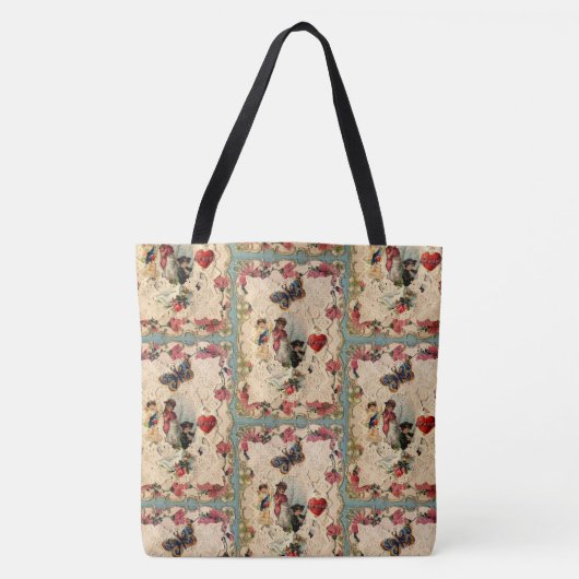 ANTIEK VALENTIJN LACE, CUPID, LOVERS EN BUTTERFLES TOTE BAG (Voorkant)