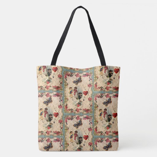 ANTIEK VALENTIJN LACE, CUPID, LOVERS EN BUTTERFLES TOTE BAG (Achterkant)