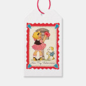 Antiek Valentijn meisje met puppy Cadeaulabel (Voorkant)