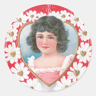 Antiek Valentijn Meisjesventilator Ronde Sticker