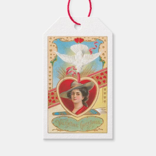 Antiek Valentijn Pigeon Heart Lady Cadeaulabel (Voorkant)