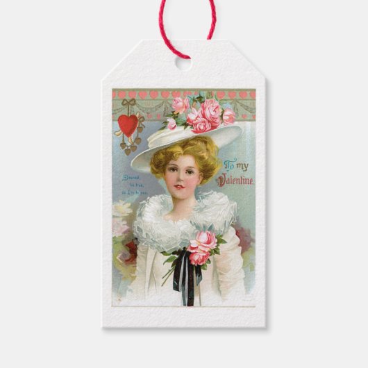 Antiek Valentijn Pink Floral Lady Cadeaulabel (Voorkant)