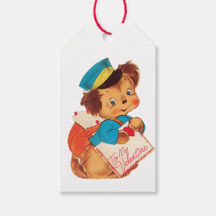 Antiek Valentijn Puppy Postman Cadeaulabel