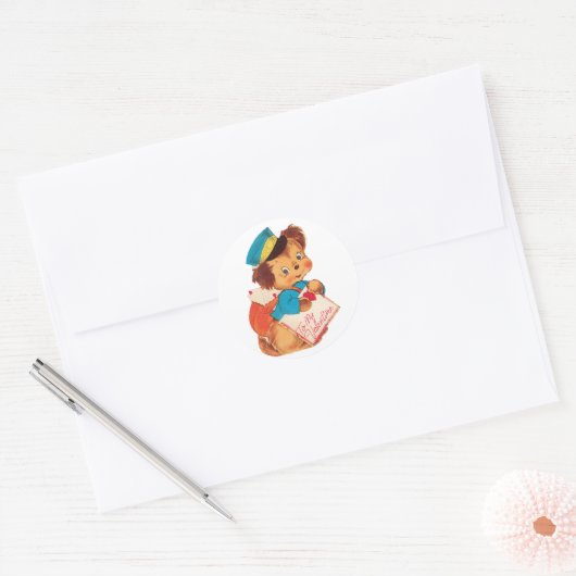 Antiek Valentijn puppy Ronde Sticker (Envelop)
