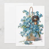 Antiek Valentijn vergeet me Nots & Dachshund Card  Feestdagenkaart (Voorkant / Achterkant)