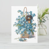 Antiek Valentijn vergeet me Nots & Dachshund Card  Feestdagenkaart (Staand voorkant)